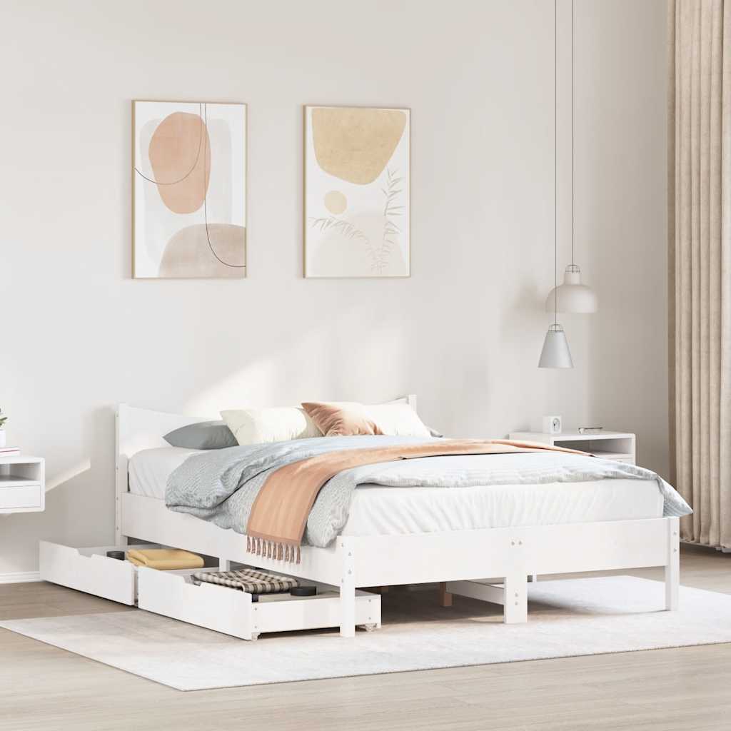 Bed Frame With Drawers Double Solid Wood Pine