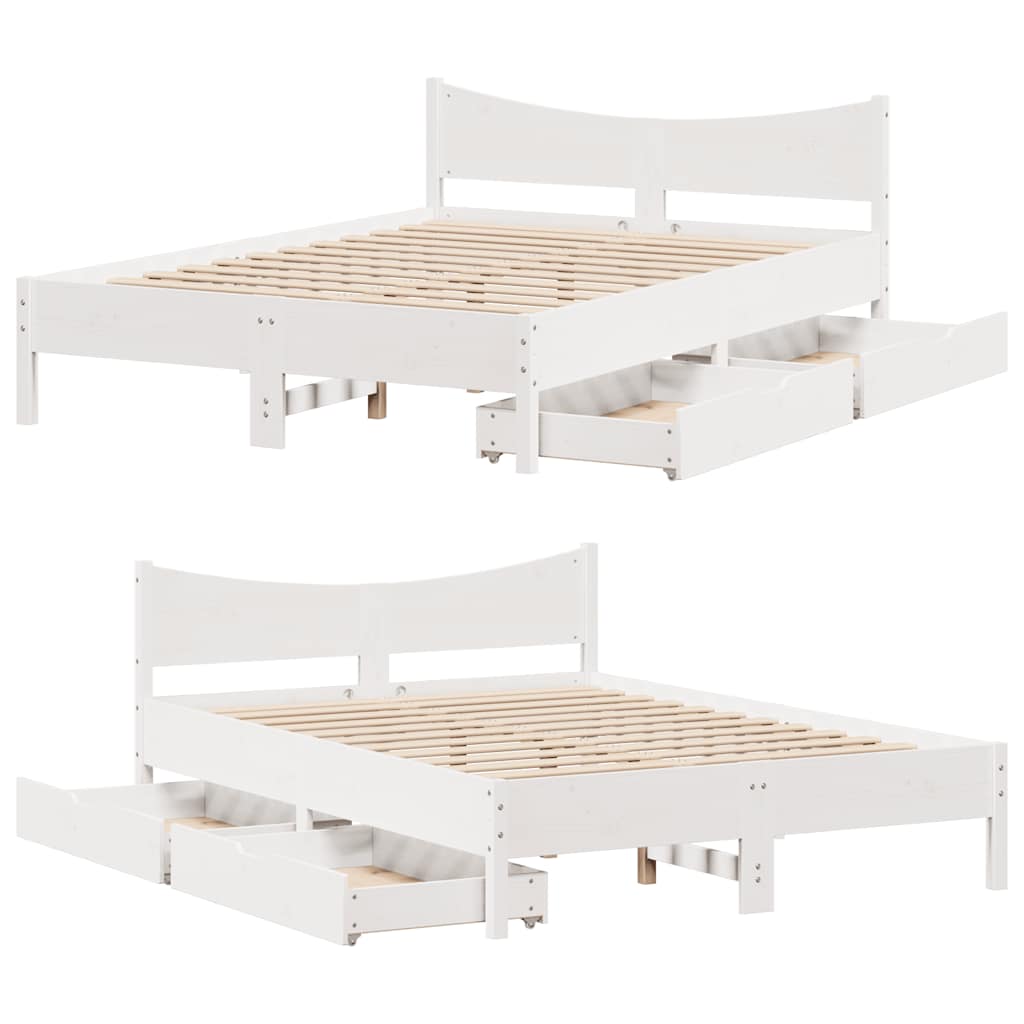 Bed Frame With Drawers Double Solid Wood Pine