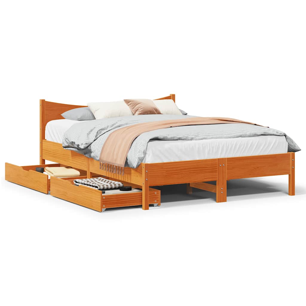 Bed Frame With Drawers Double Solid Wood Pine