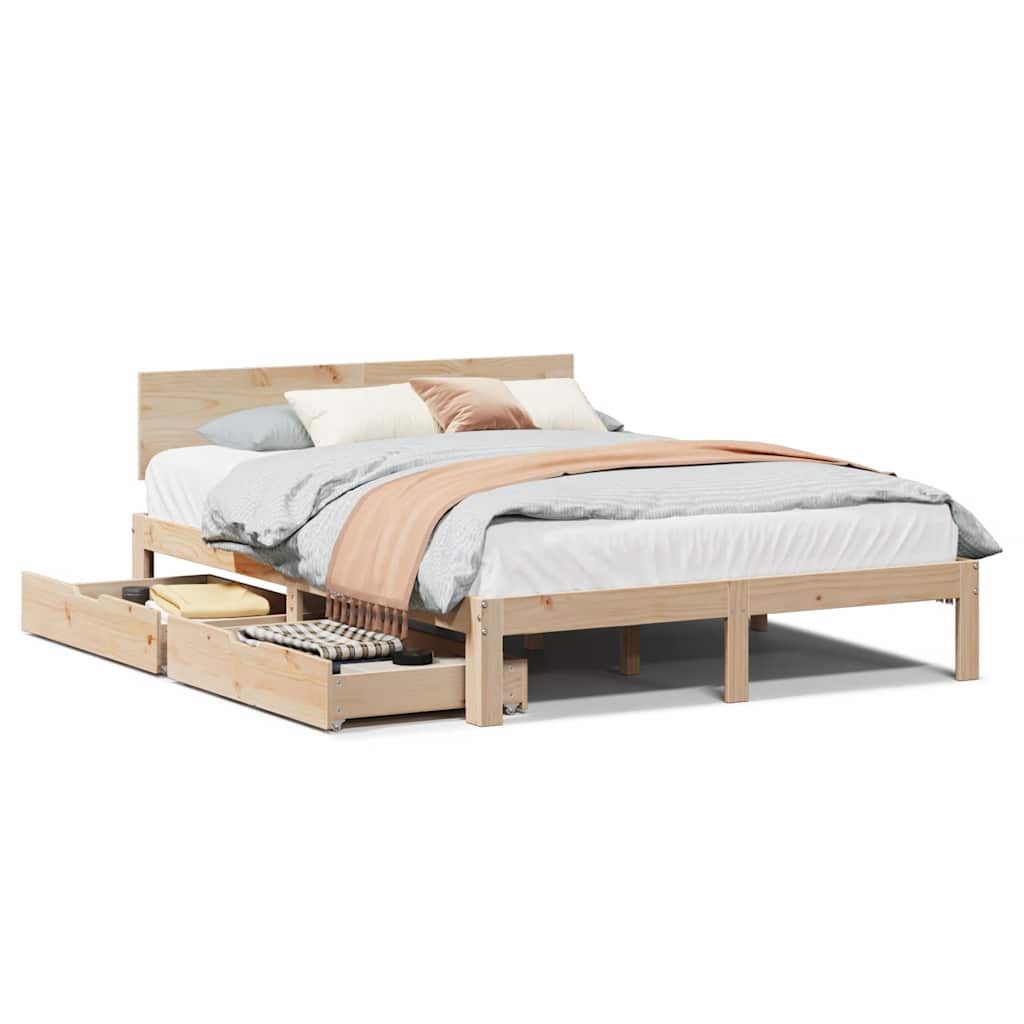 Bed Frame With Drawers Without Mattress 135X190 Cm Double