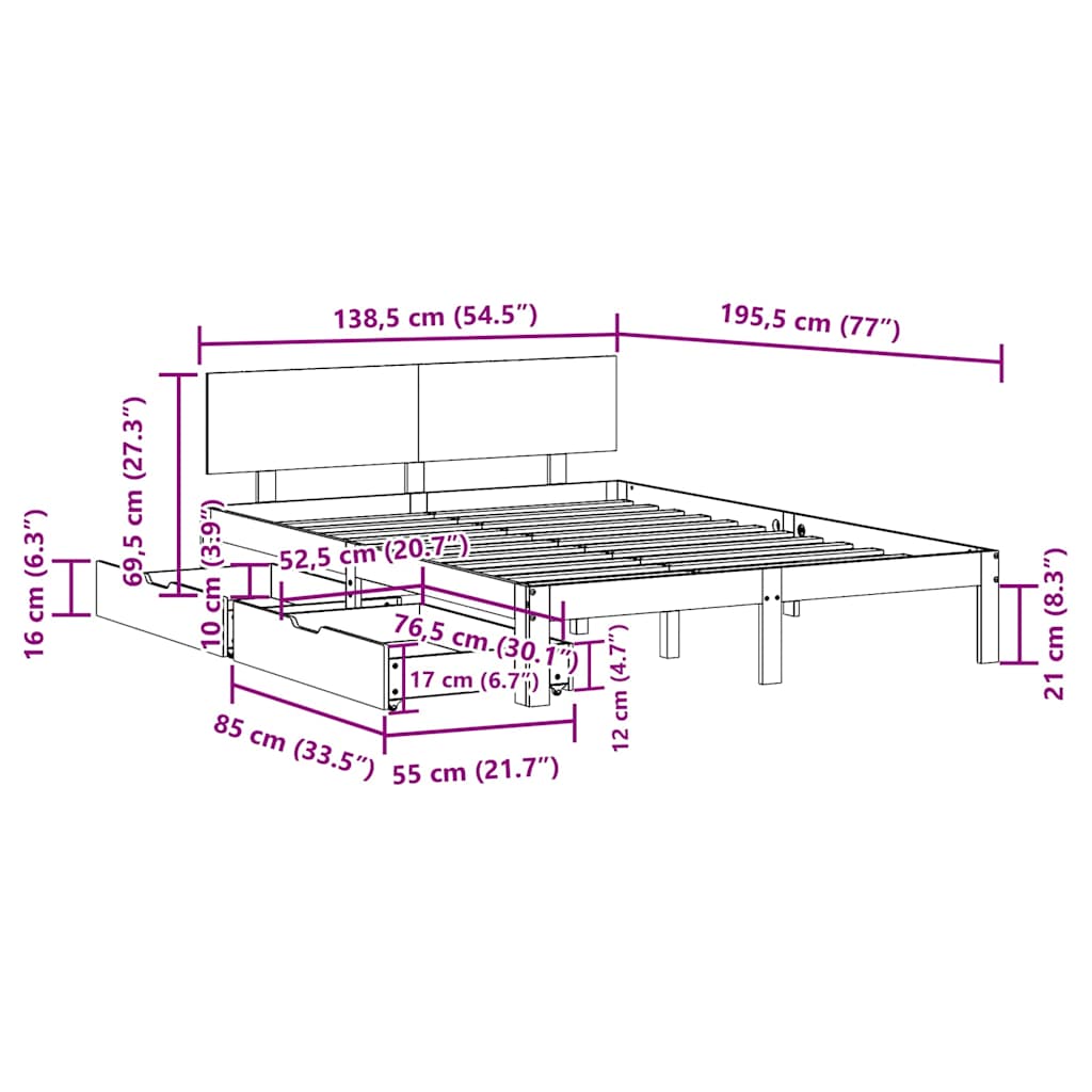 Bed Frame With Drawers Without Mattress 135X190 Cm Double