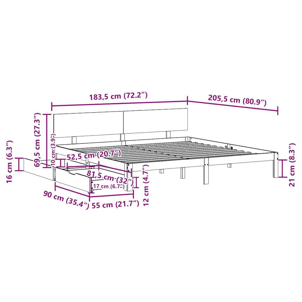 Bed Frame With Drawers Without Mattress 180X200 Cm Super King