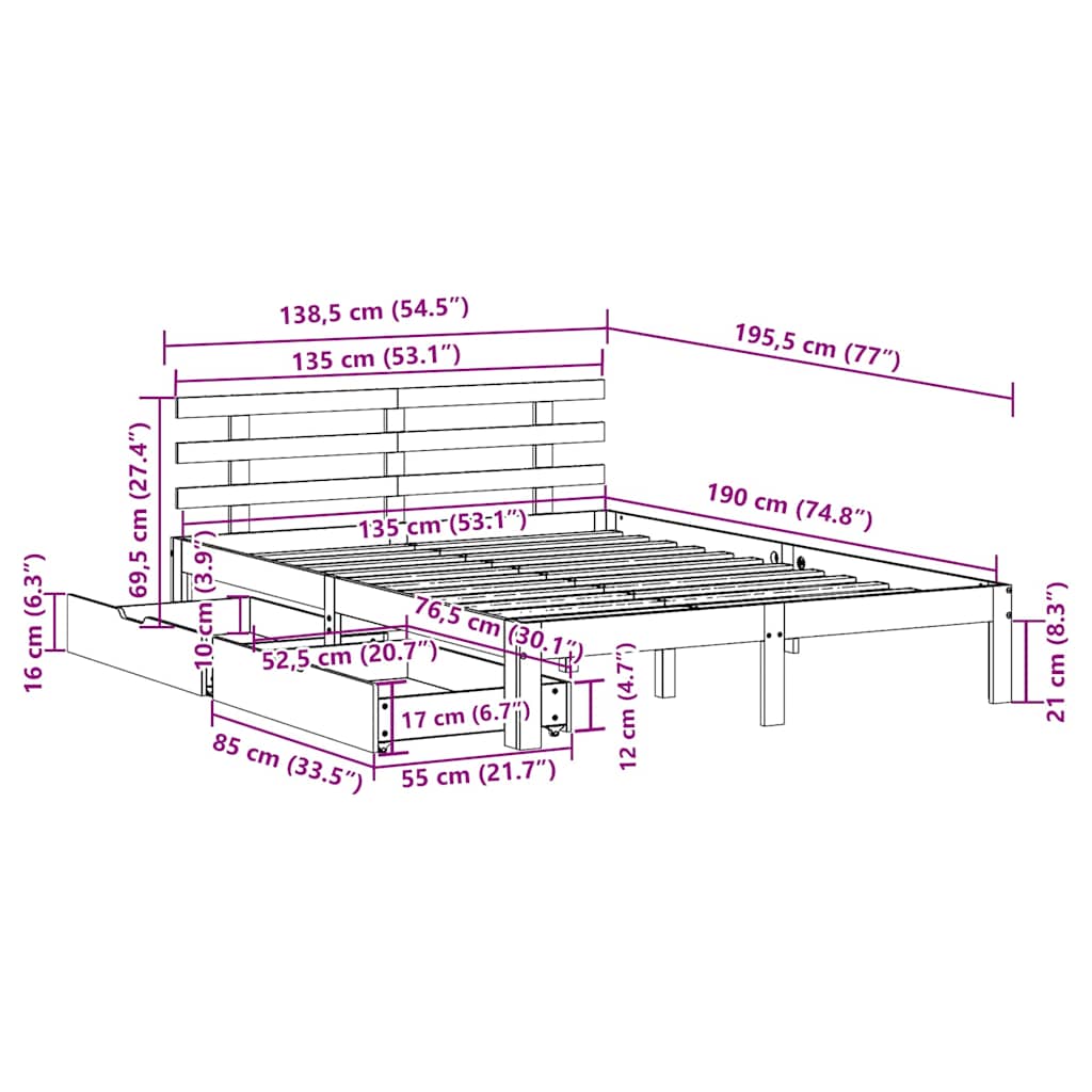 Bed Frame With Drawers Without Mattress Double