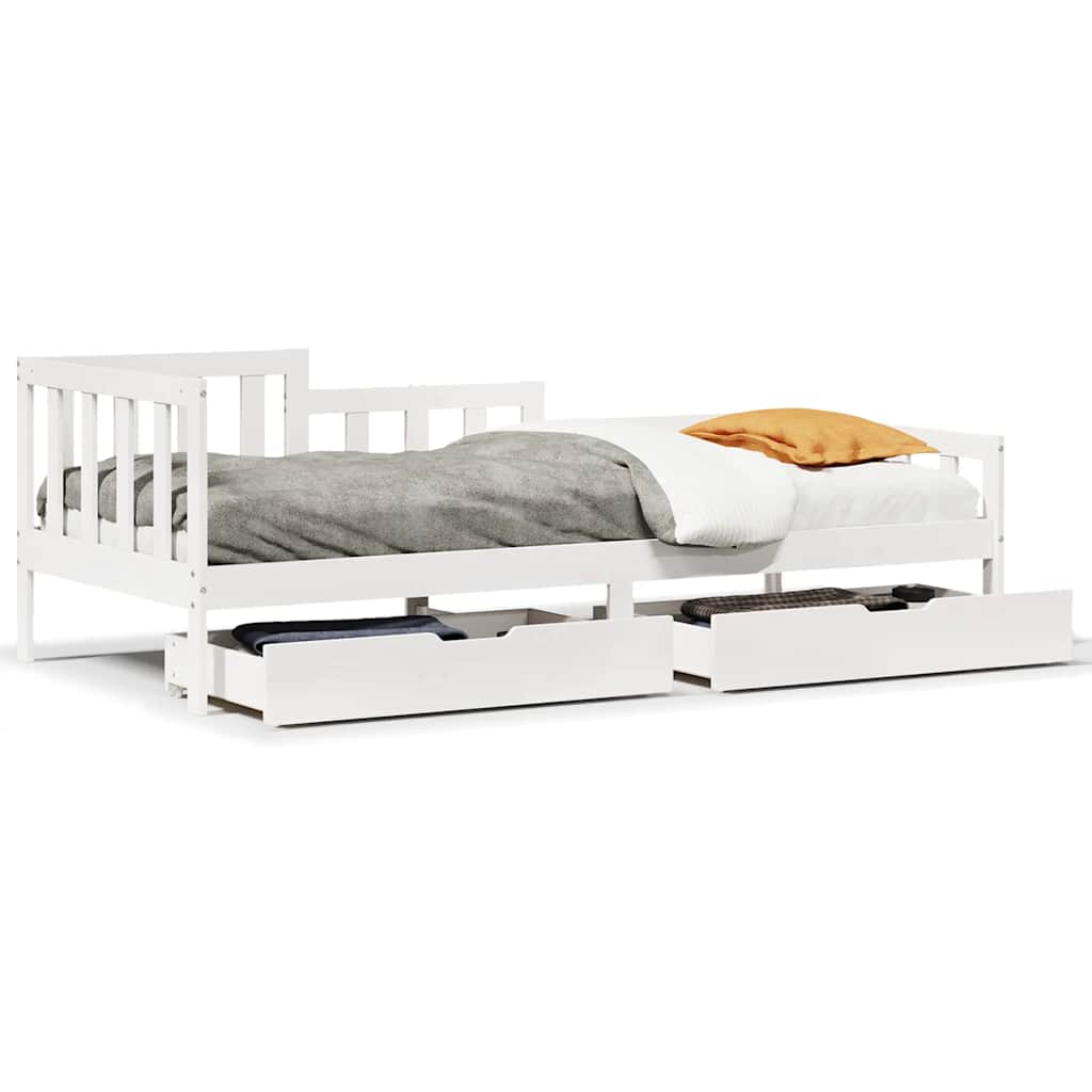Bed Frame Single Solid Wood Day Drawers Storage No Mattress natural white 193.5