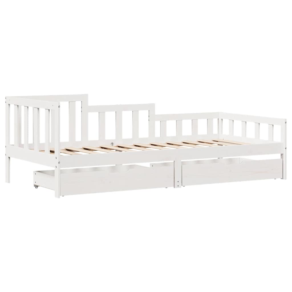 Bed Frame Single Solid Wood Day Drawers Storage No Mattress Natural White 193.5