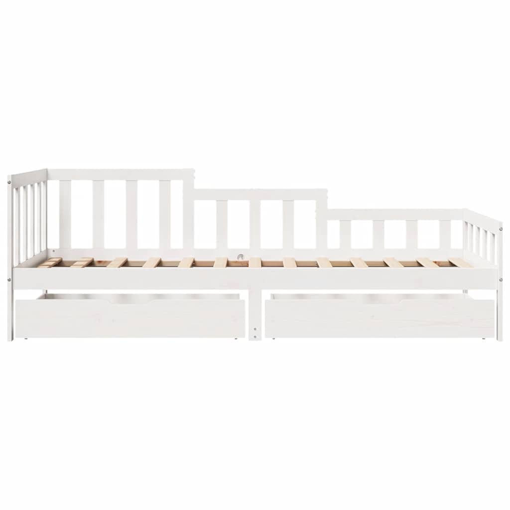 Bed Frame Single Solid Wood Day Drawers Storage No Mattress Natural White 193.5