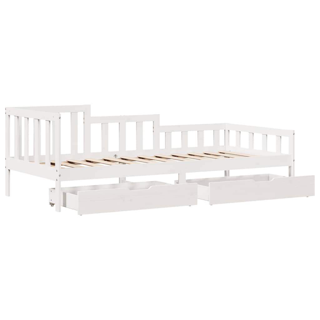 Bed Frame Single Solid Wood Day Drawers Storage No Mattress Natural White 193.5