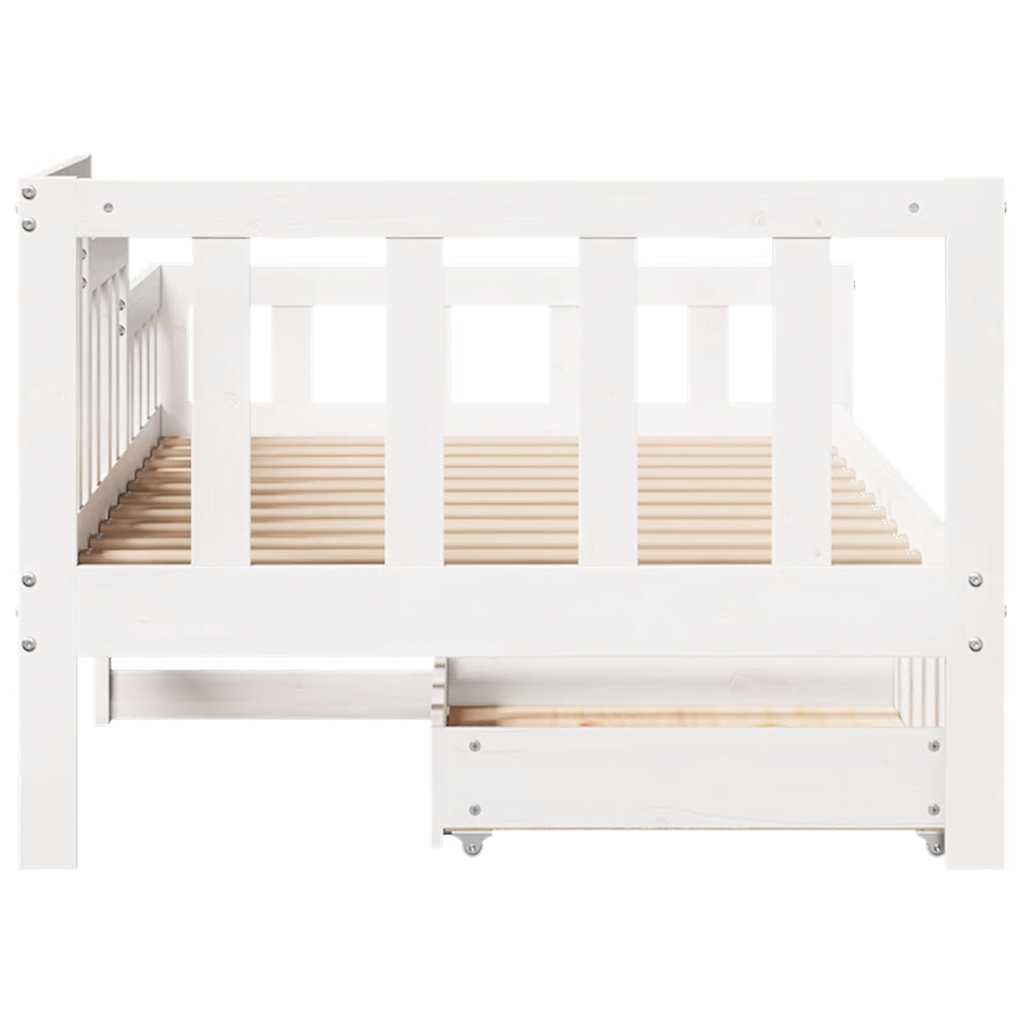 Bed Frame Single Solid Wood Day Drawers Storage No Mattress Natural White 193.5