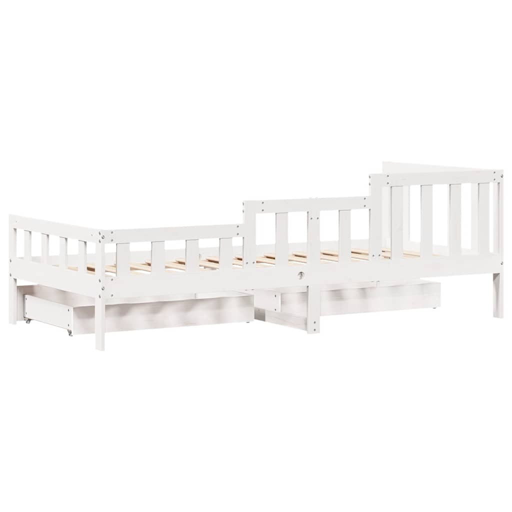 Bed Frame Single Solid Wood Day Drawers Storage No Mattress Natural White 193.5