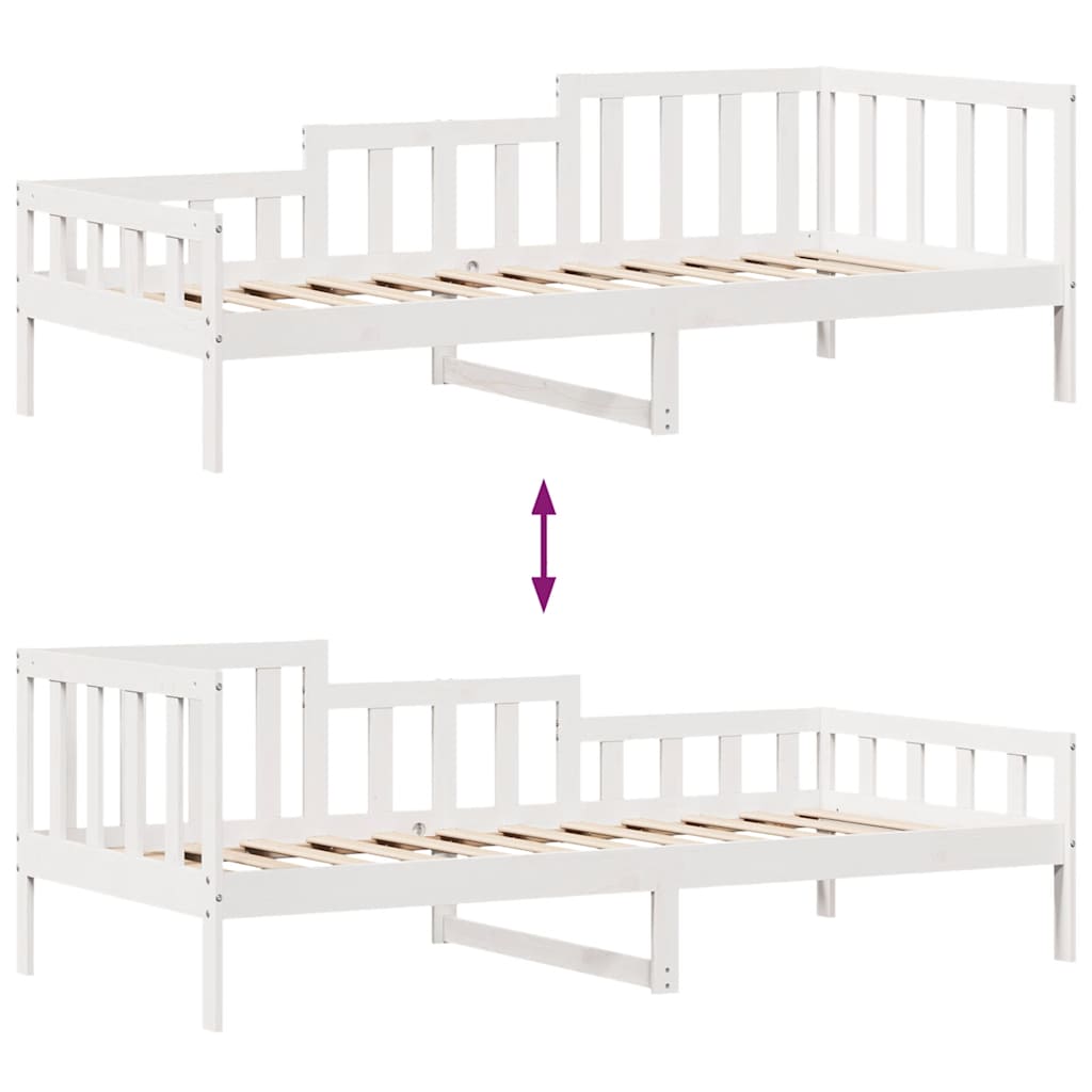 Bed Frame Single Solid Wood Day Drawers Storage No Mattress Natural White 193.5
