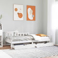 Bed Frame Single Solid Wood Day Drawers Storage No Mattress Natural White 193.5