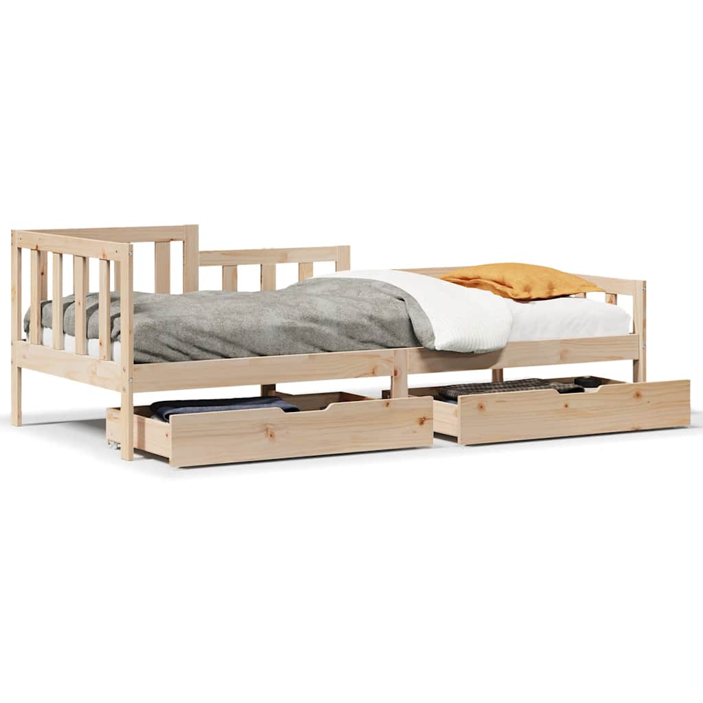 Bed Frame Single Solid Wood Day Drawers Storage No Mattress Natural White 193.5