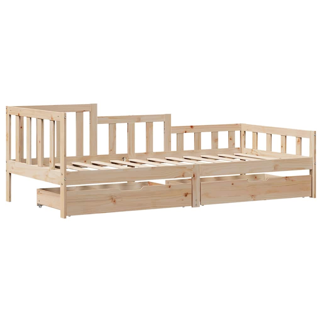 Bed Frame Single Solid Wood Day Drawers Storage No Mattress Natural White 193.5