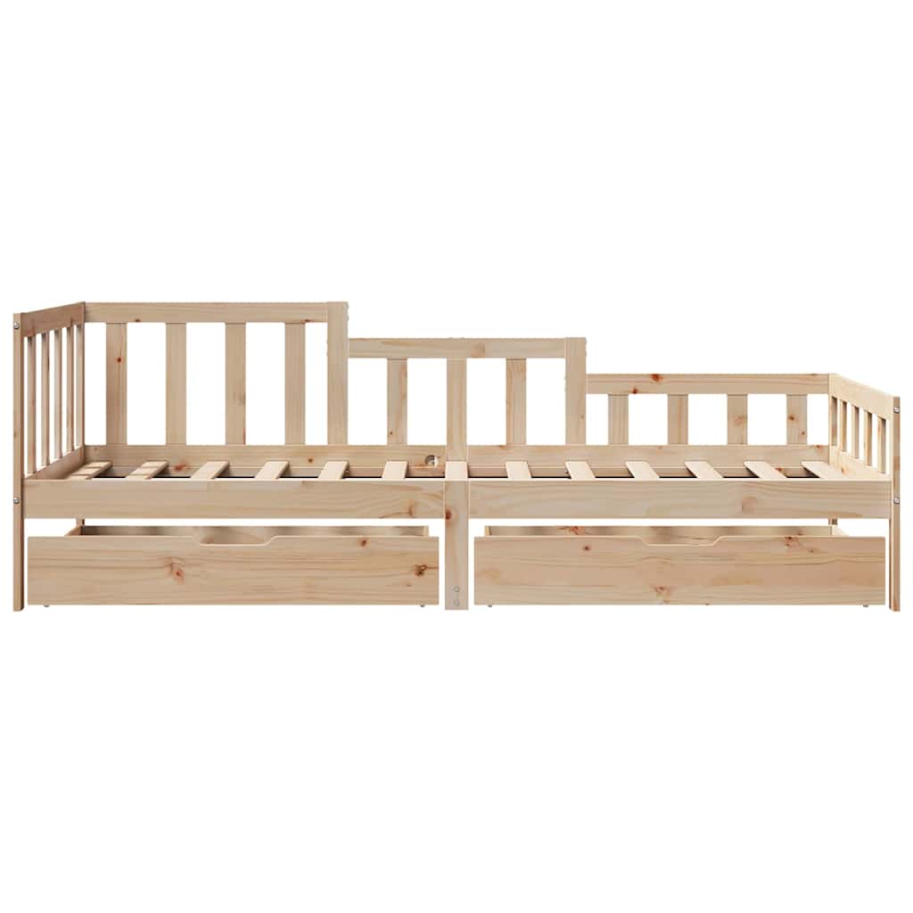 Bed Frame Single Solid Wood Day Drawers Storage No Mattress Natural White 193.5