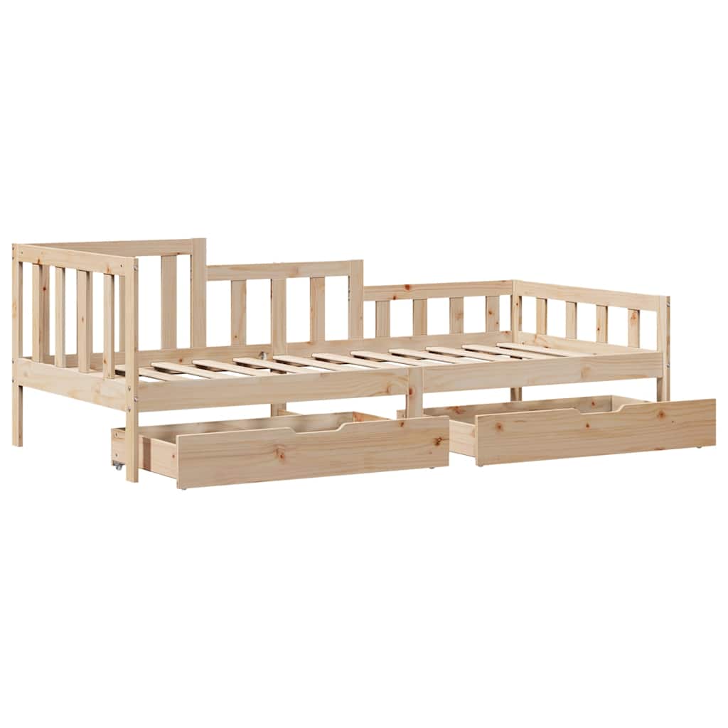 Bed Frame Single Solid Wood Day Drawers Storage No Mattress Natural White 193.5