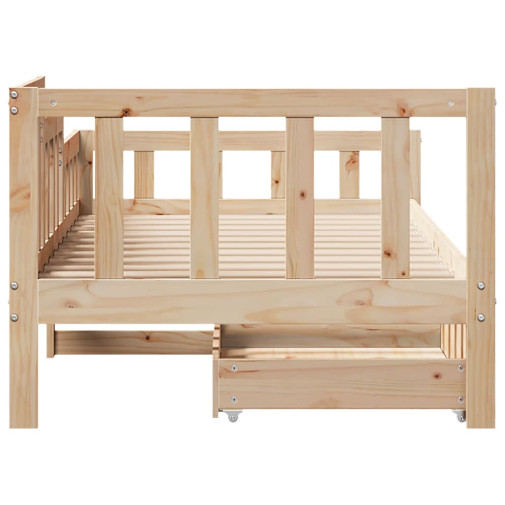 Bed Frame Single Solid Wood Day Drawers Storage No Mattress Natural White 193.5