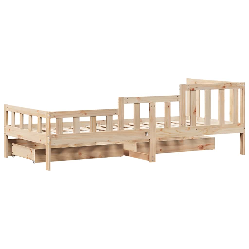 Bed Frame Single Solid Wood Day Drawers Storage No Mattress Natural White 193.5