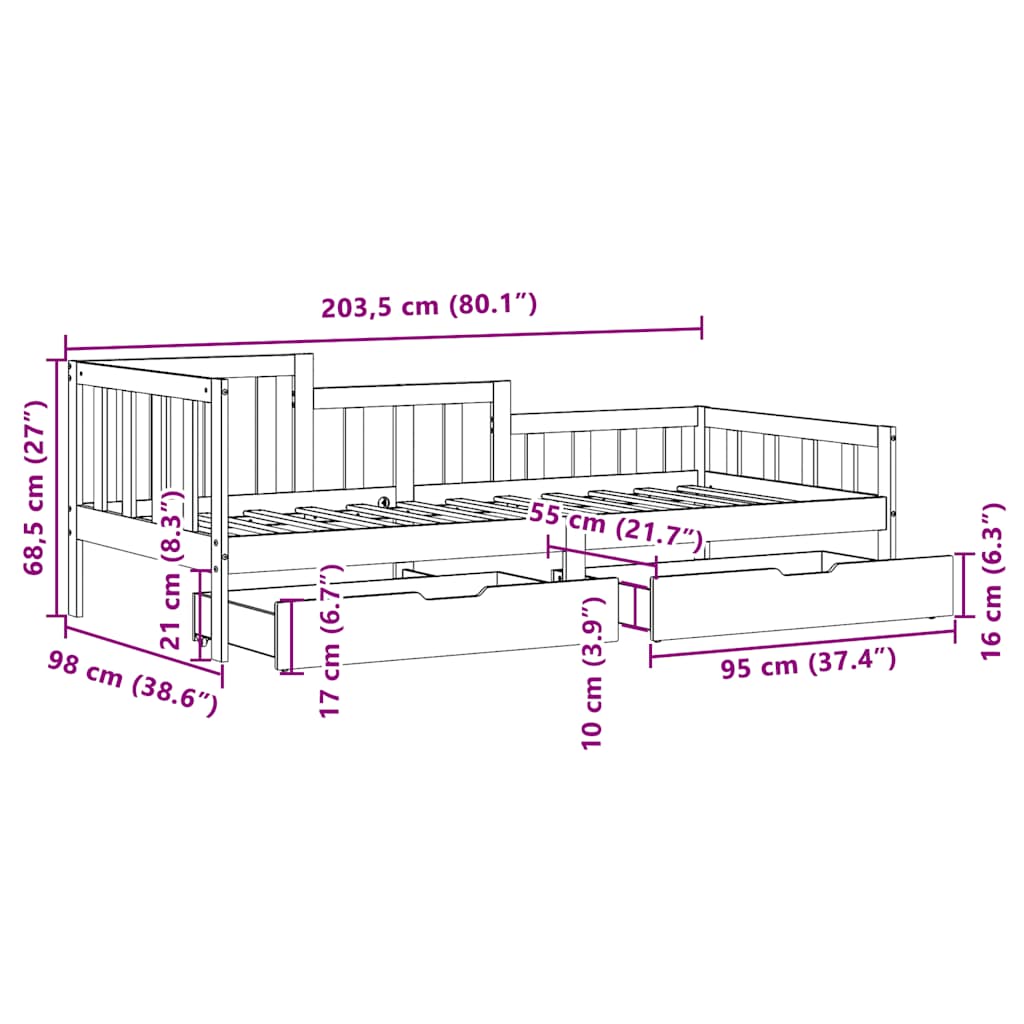 Daybed With Drawers Without Mattress Single Solid Wood