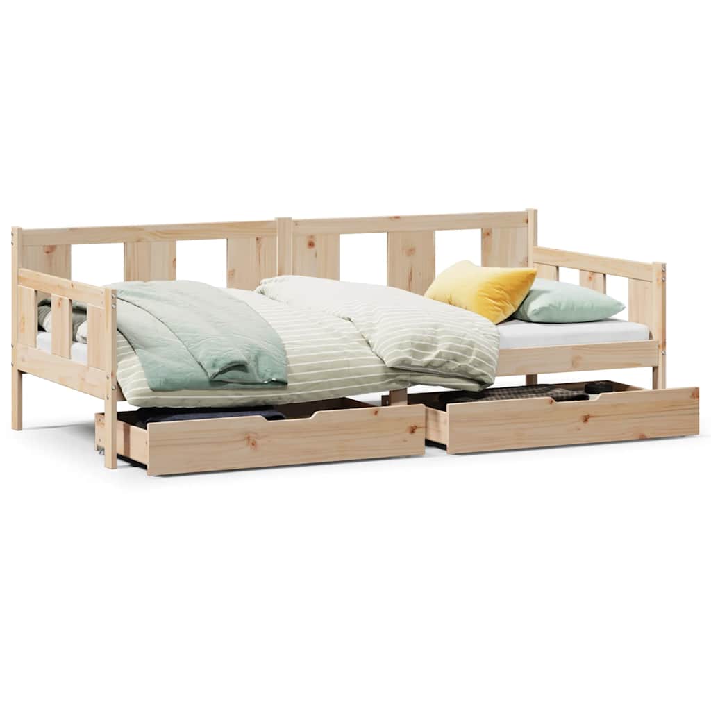 Bed Frame Single Day Drawers Solid Wood Guest No Mattress 90 x 190 cm 193.5 cm