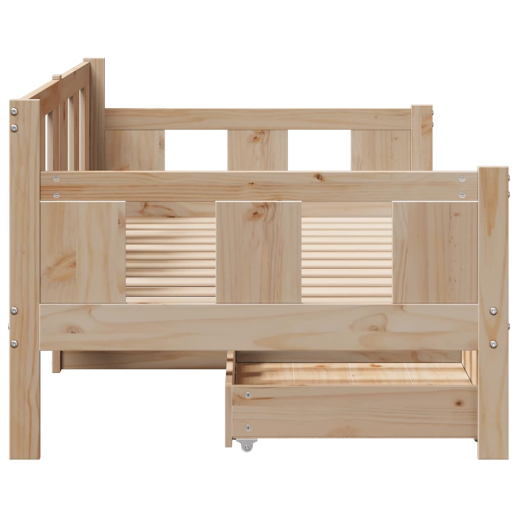 Bed Frame Single Day Drawers Solid Wood Guest No Mattress 90 x 190 cm 193.5 cm