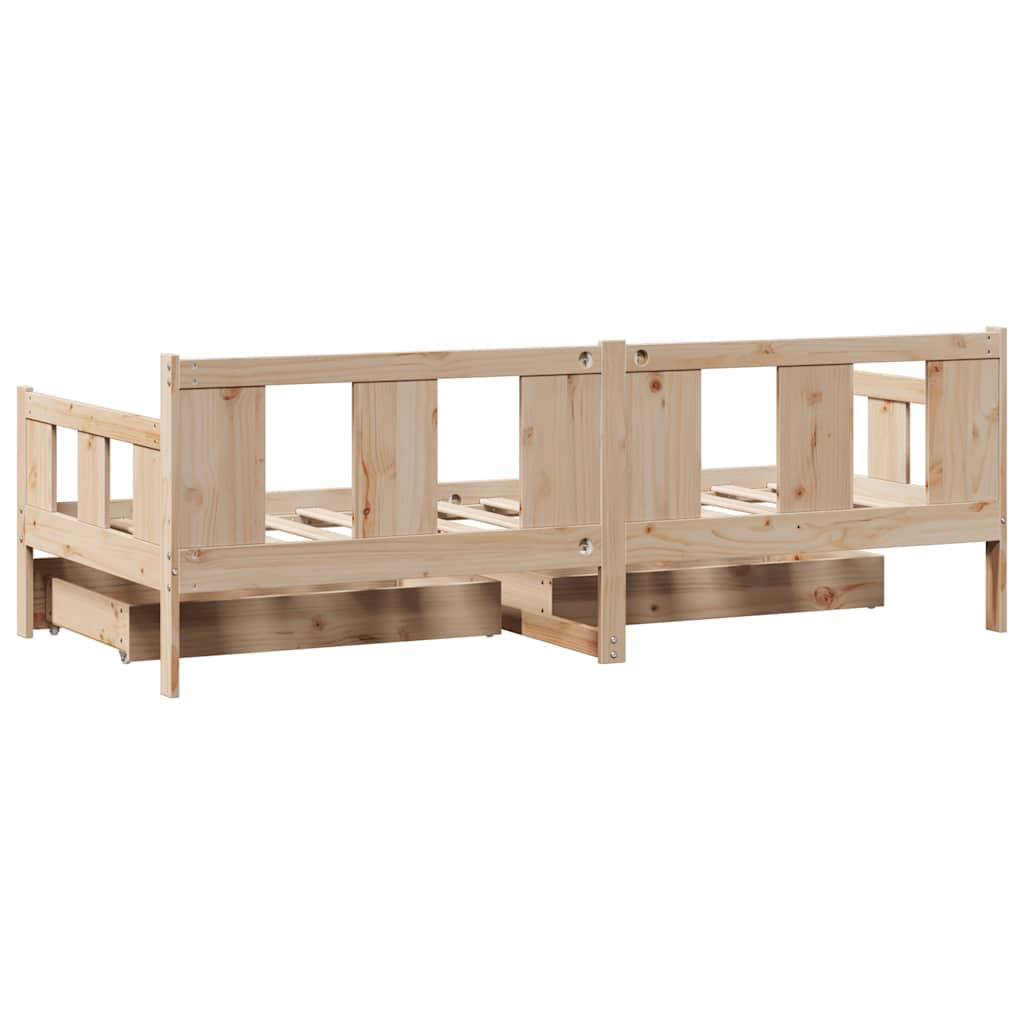 Bed Frame Single Day Drawers Solid Wood Guest No Mattress 90 x 190 cm 193.5 cm