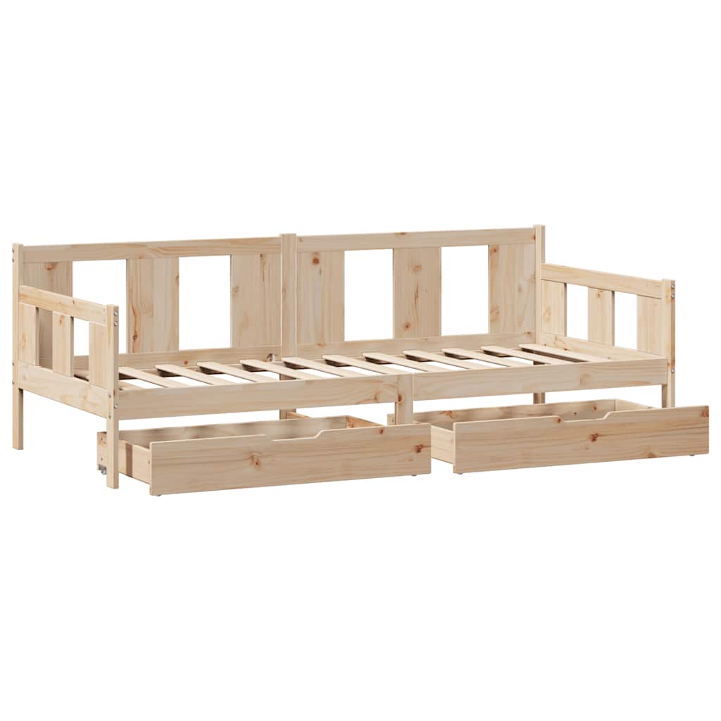Bed Frame Single Day Drawers Solid Wood Guest No Mattress 90 x 190 cm 193.5 cm