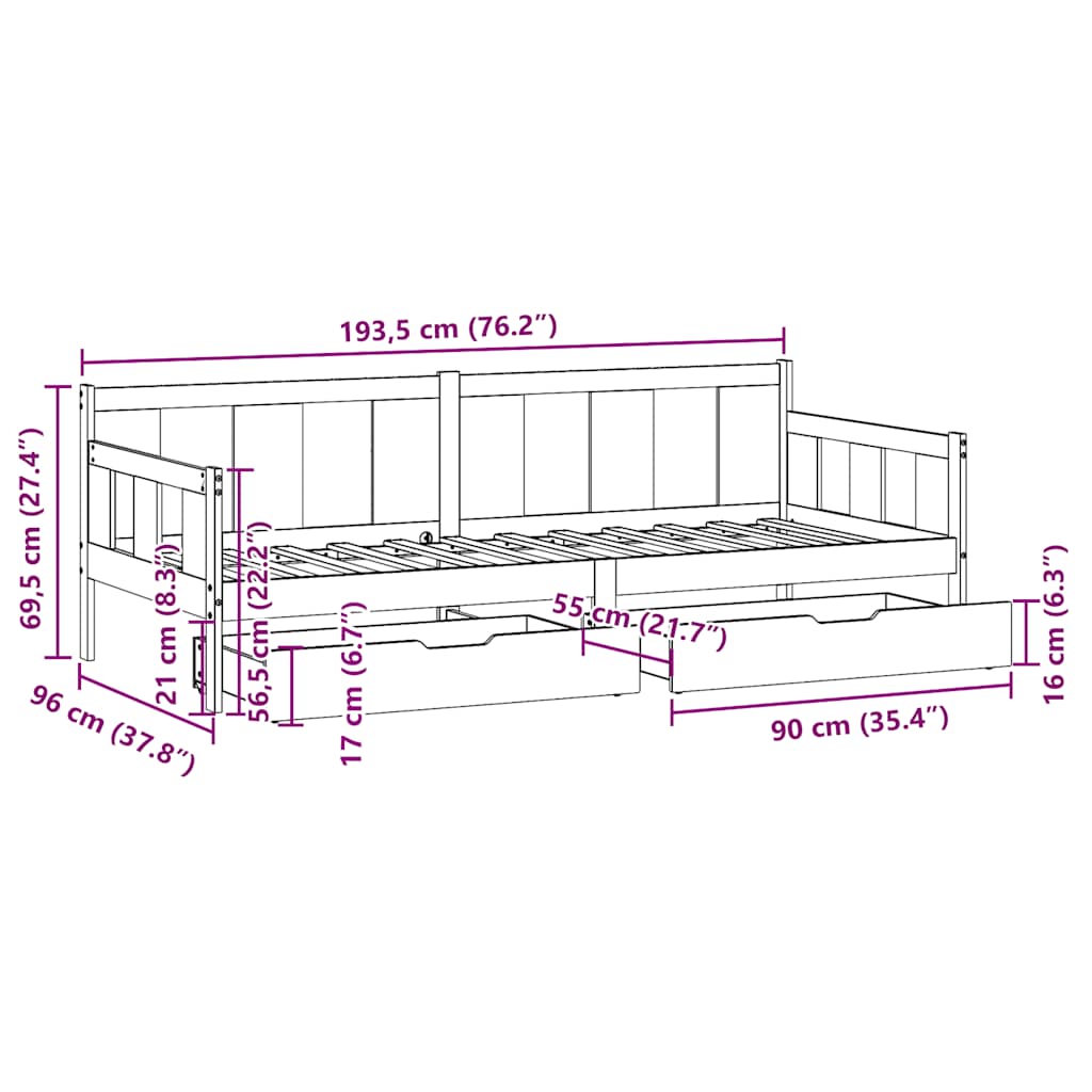 Daybed With Drawers Without Mattress Single Solid Wood