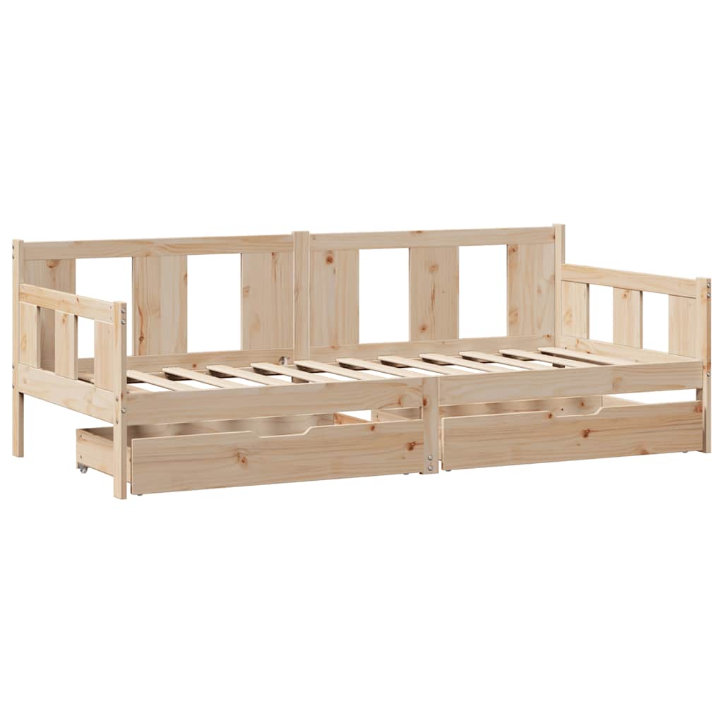 Bed Frame Single Day Drawers Solid Wood Guest No Mattress 90 x 190 cm 193.5 cm
