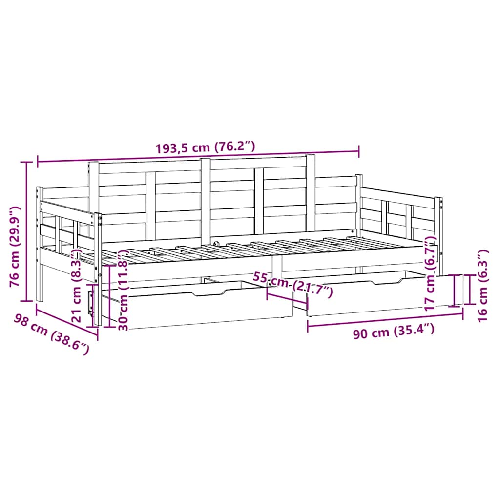 Daybed With Drawers Without Mattress Single Solid Wood