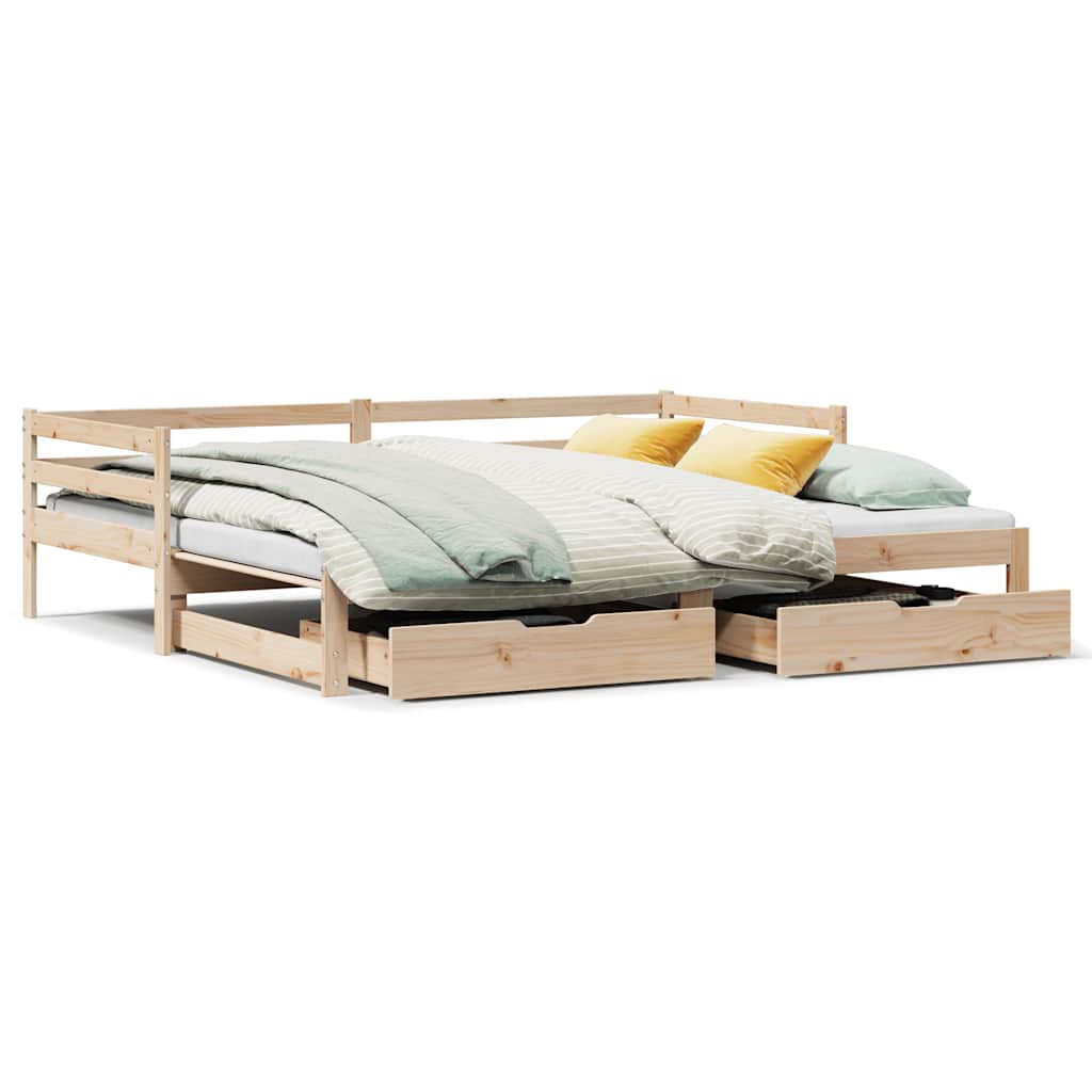 Bed Frame Single Day Trundle & Drawers 90x190cm Wooden Guest 193.5 cm