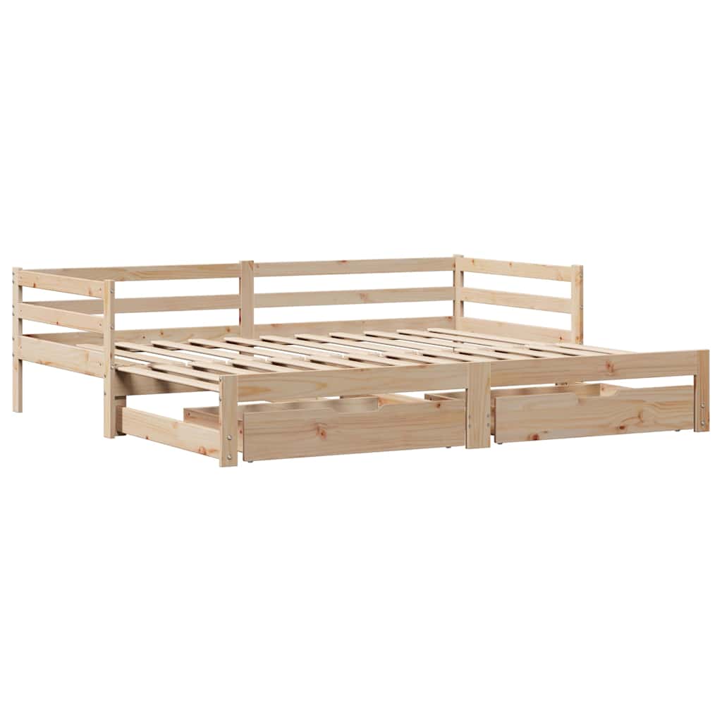 Bed Frame Single Day Trundle & Drawers 90x190cm Wooden Guest 193.5 cm