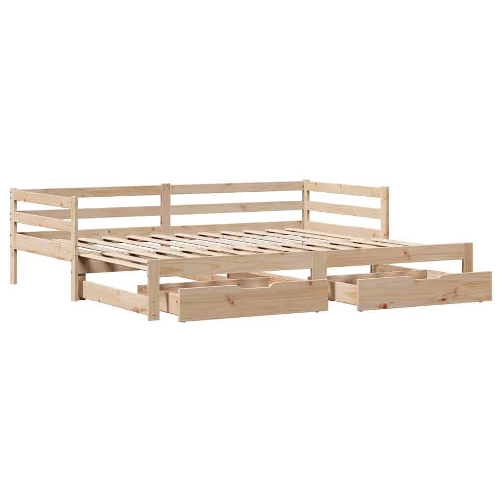 Bed Frame Single Day Trundle & Drawers 90x190cm Wooden Guest 193.5 cm