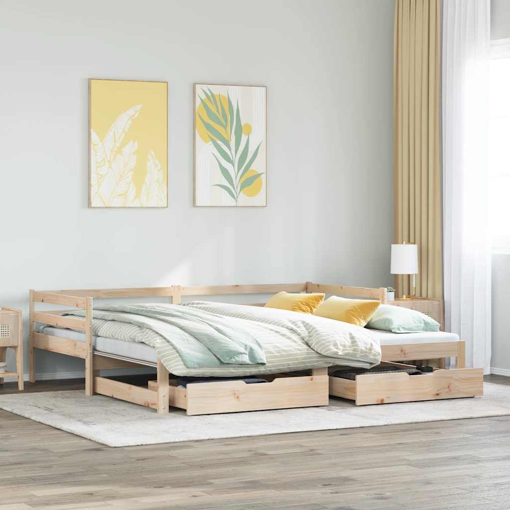 Bed Frame Single Day Trundle & Drawers 90x190cm Wooden Guest 193.5 cm