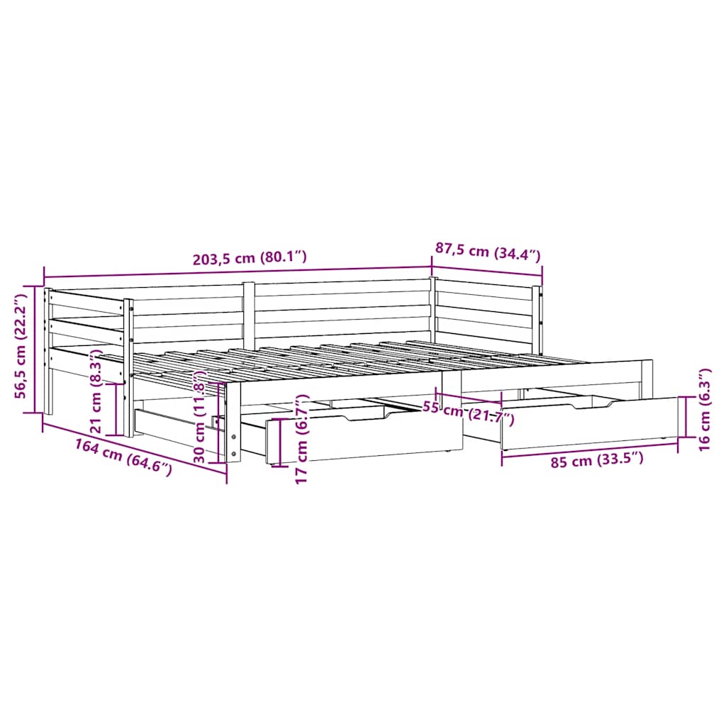 Daybed With Trundle And Drawers Without Mattress 80X200 Cm