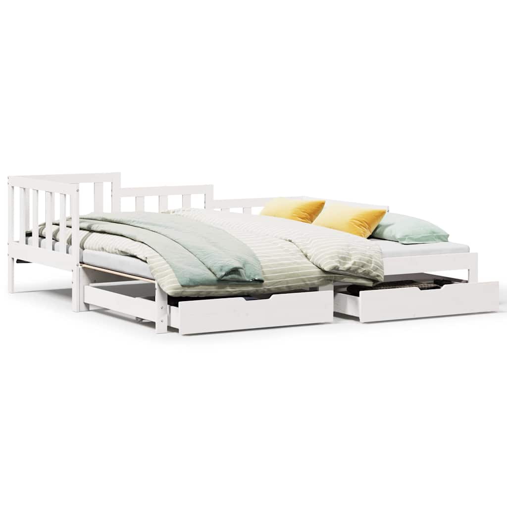Bed Frame Single Day Trundle & Drawers Solid Wood No Mattress natural white 193.