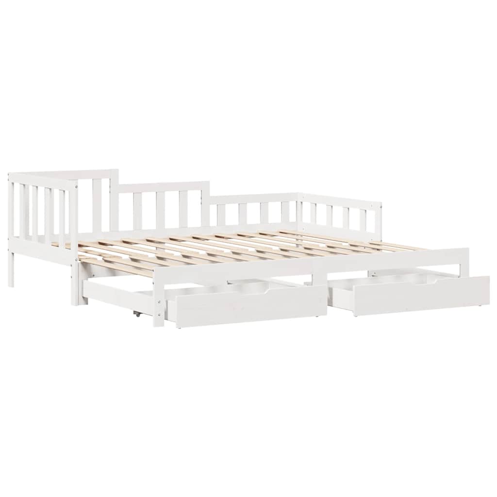 Bed Frame Single Day Trundle & Drawers Solid Wood No Mattress natural white 193.