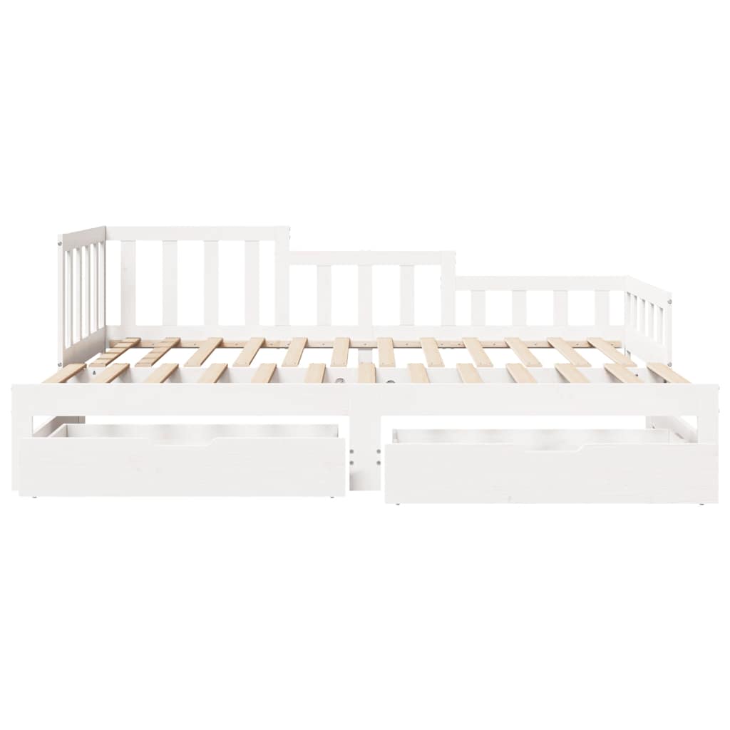 Bed Frame Single Day Trundle & Drawers Solid Wood No Mattress natural white 193.
