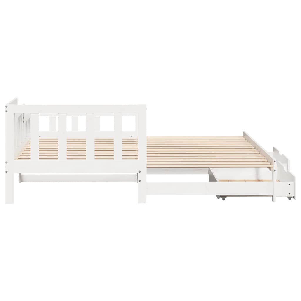 Bed Frame Single Day Trundle & Drawers Solid Wood No Mattress natural white 193.