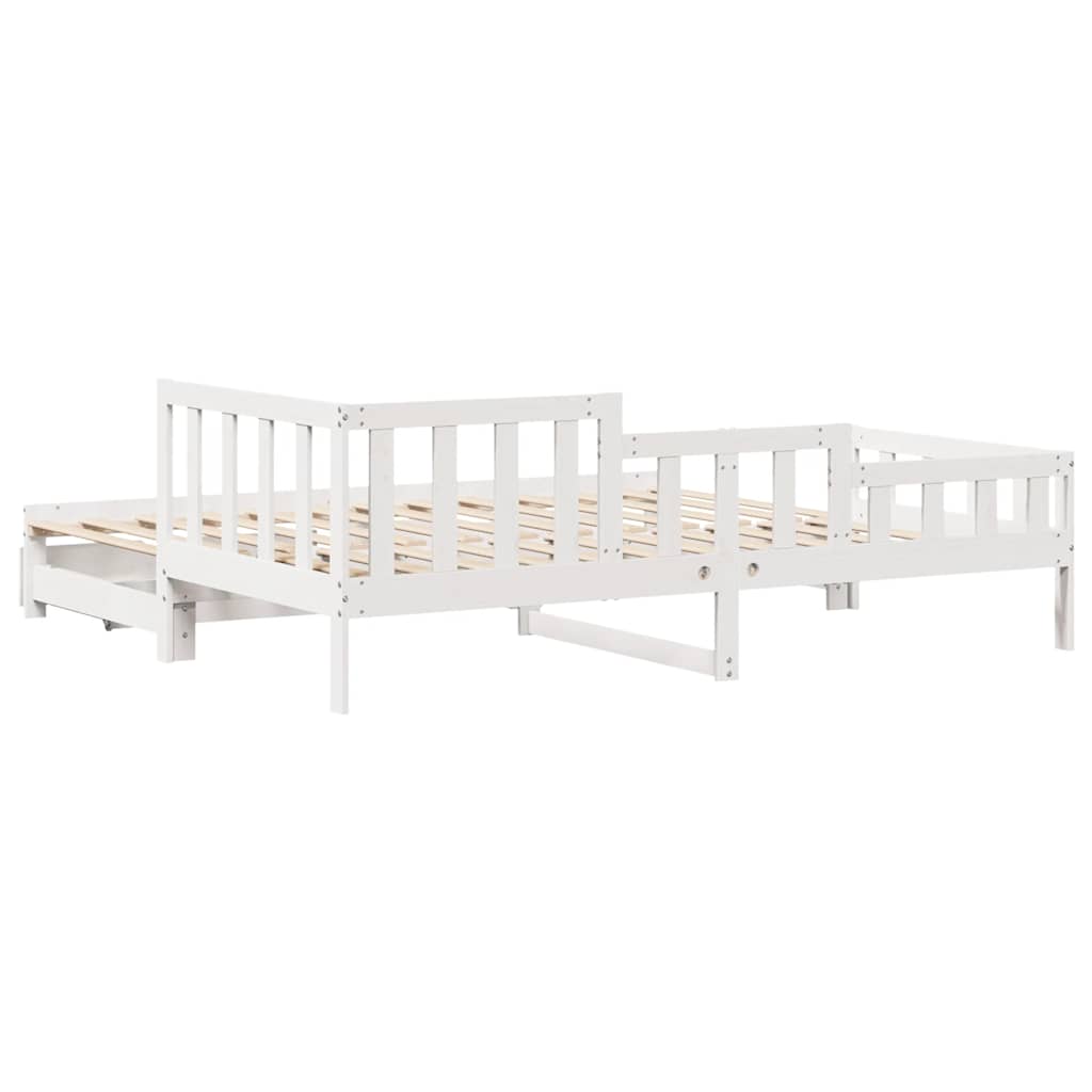 Bed Frame Single Day Trundle & Drawers Solid Wood No Mattress natural white 193.
