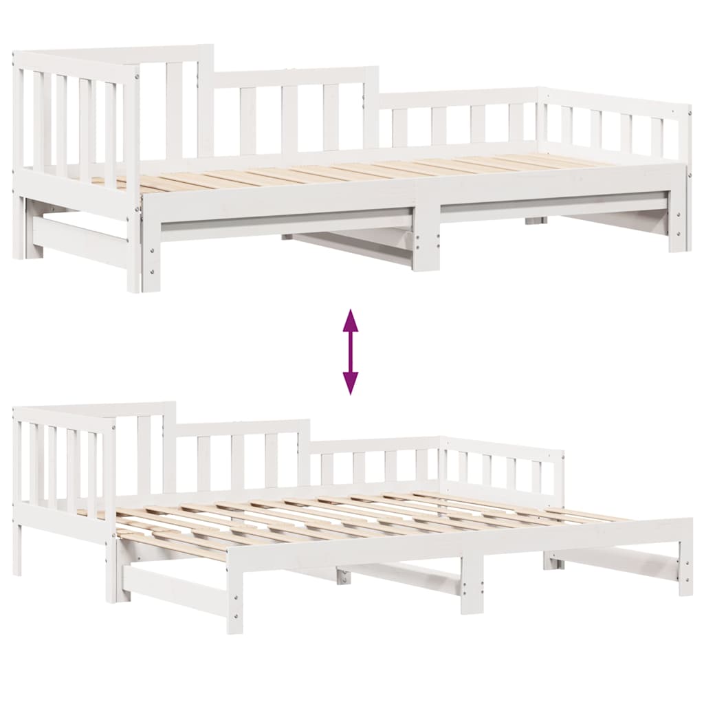 Bed Frame Single Day Trundle & Drawers Solid Wood No Mattress natural white 193.
