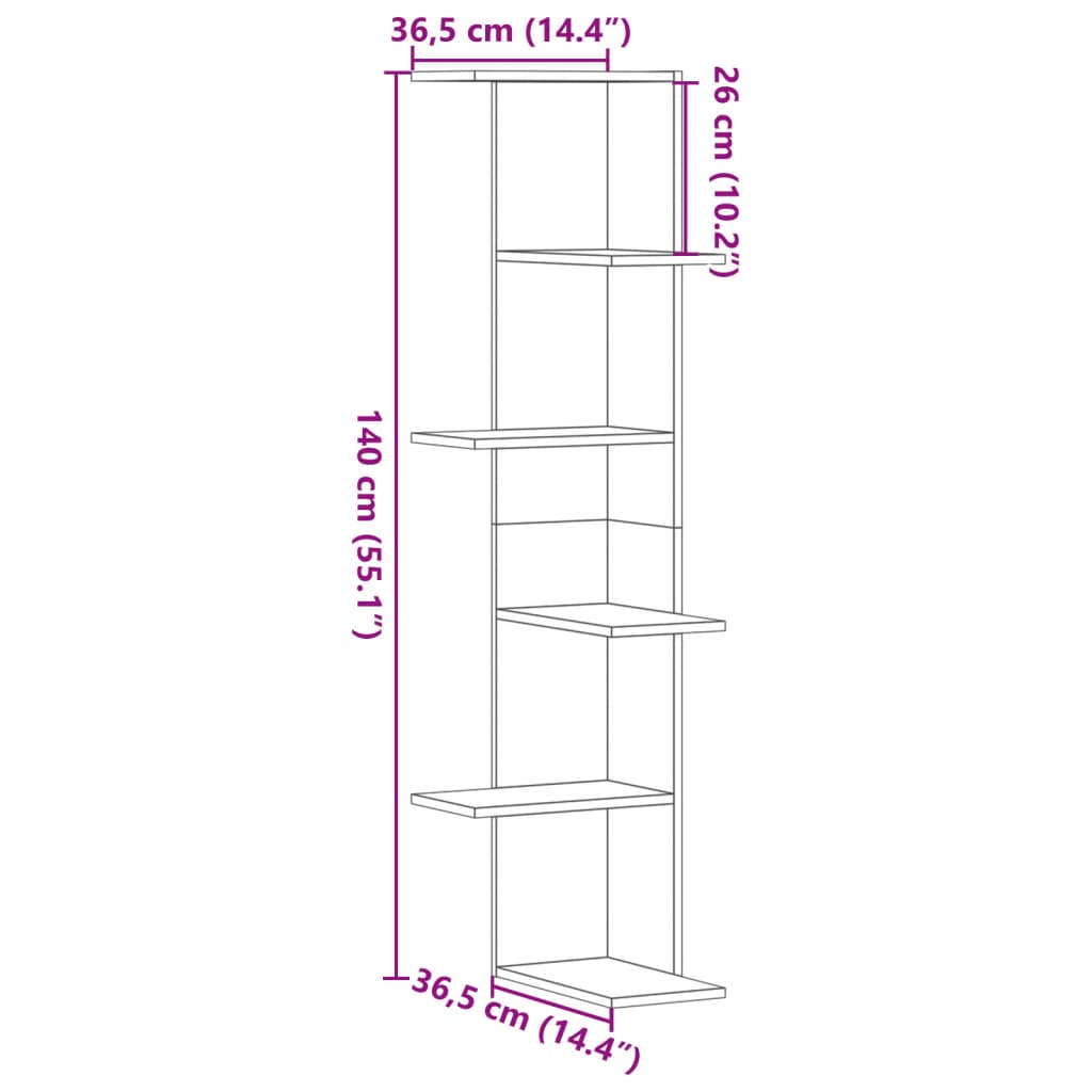 Wall Corner Shelf 36.5X36.5X140 Cm Engineered Wood