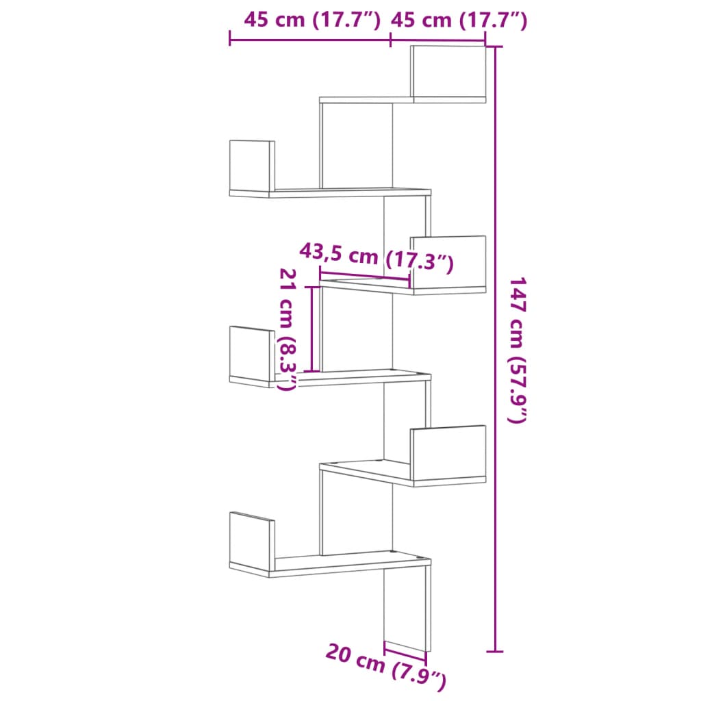 Wall Corner Shelf 45X45X147 Cm Engineered Wood
