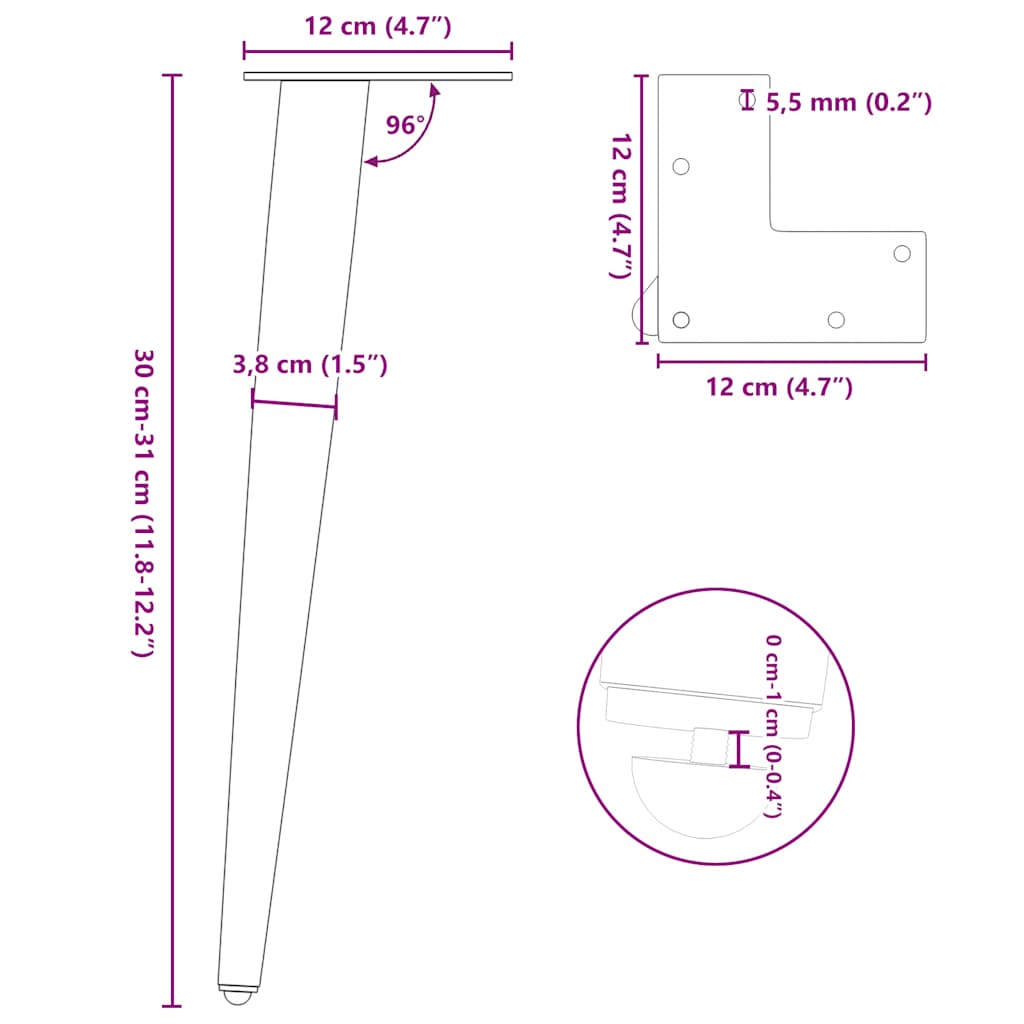 Coffee Table Legs Conical Shape 4 Pcs Steel