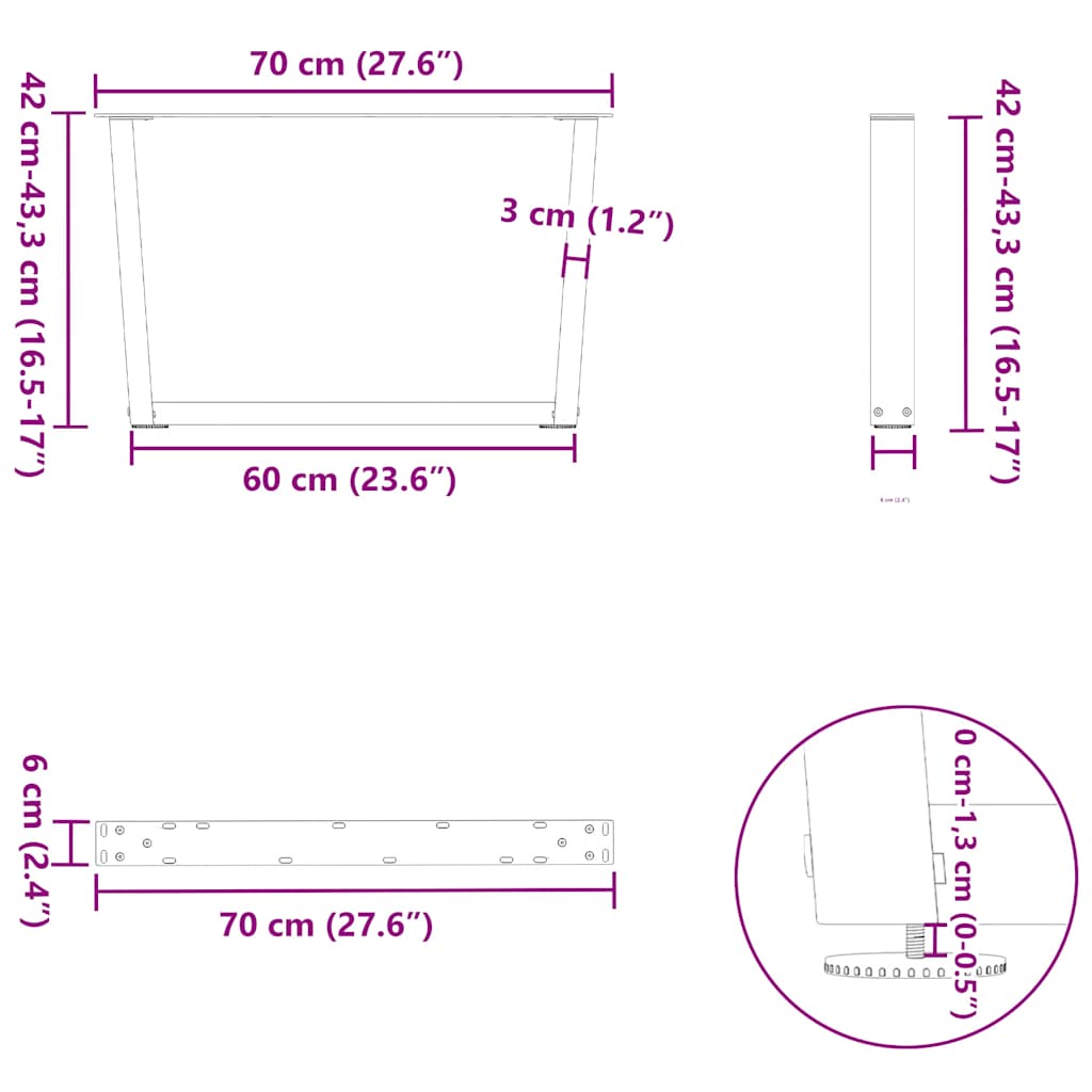 Coffee Table Legs V-Shape 2 Pcs Steel