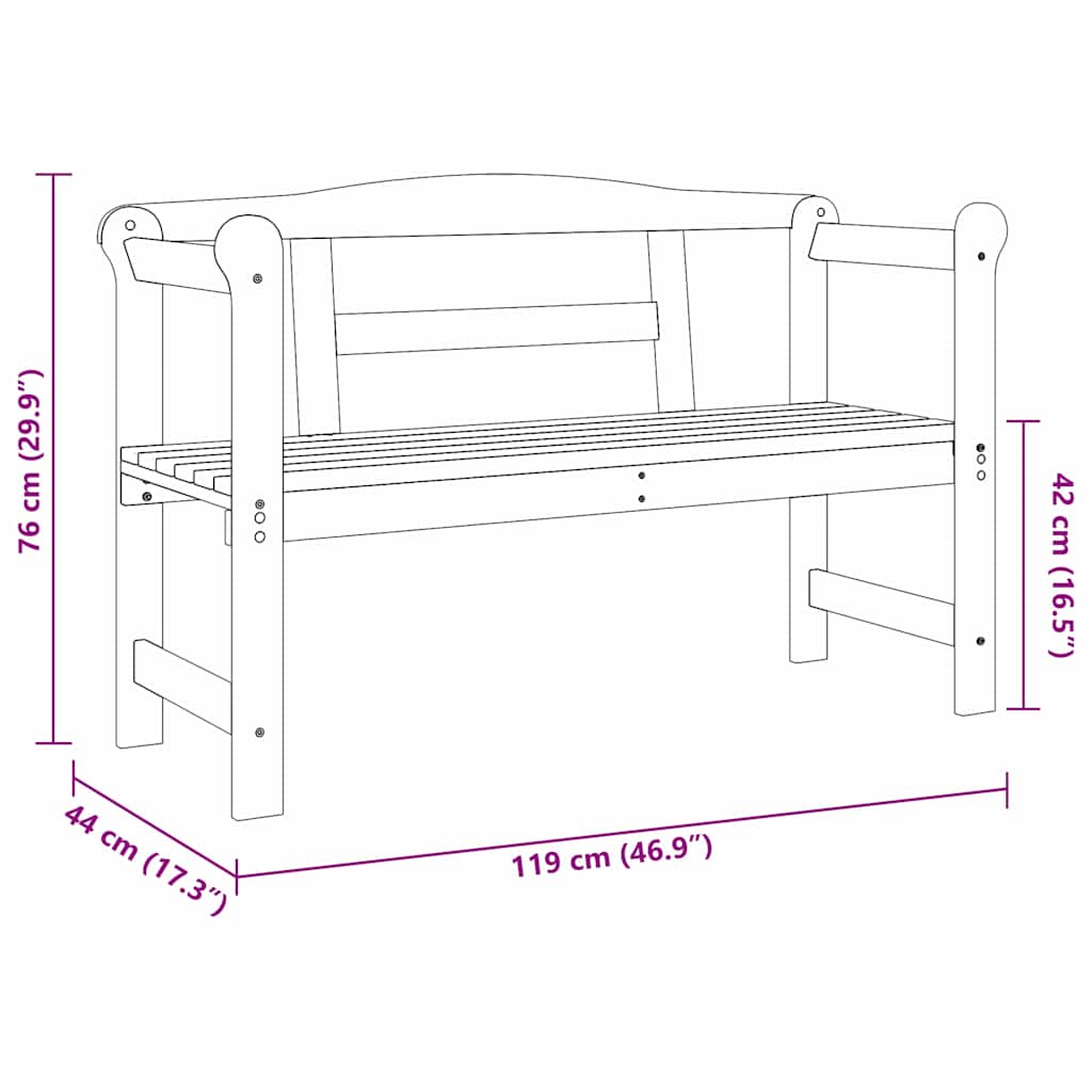 Outdoor Bench 119 X 44 X 76 Cm Solid Pine Wood