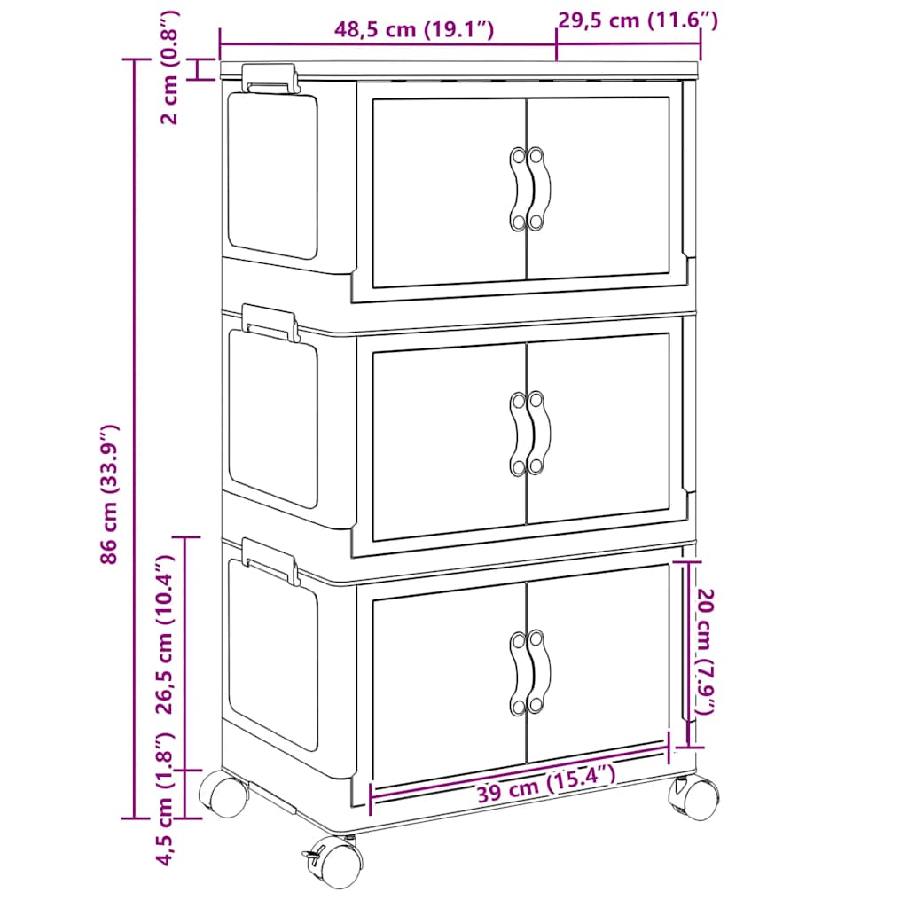 Stackable Storage Box With Wheels 3-Tier 28 L
