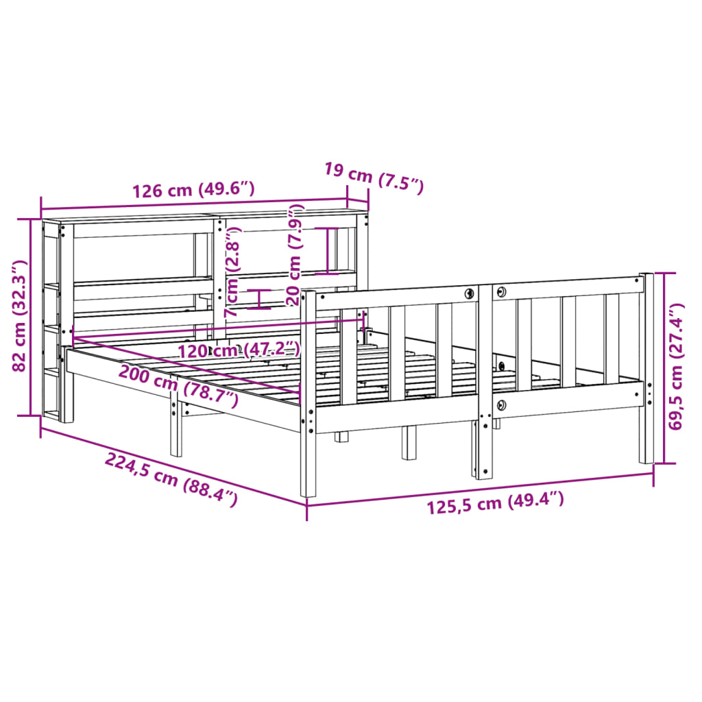 Bed Frame Without Mattress 120X200 Cm Solid Wood Pine