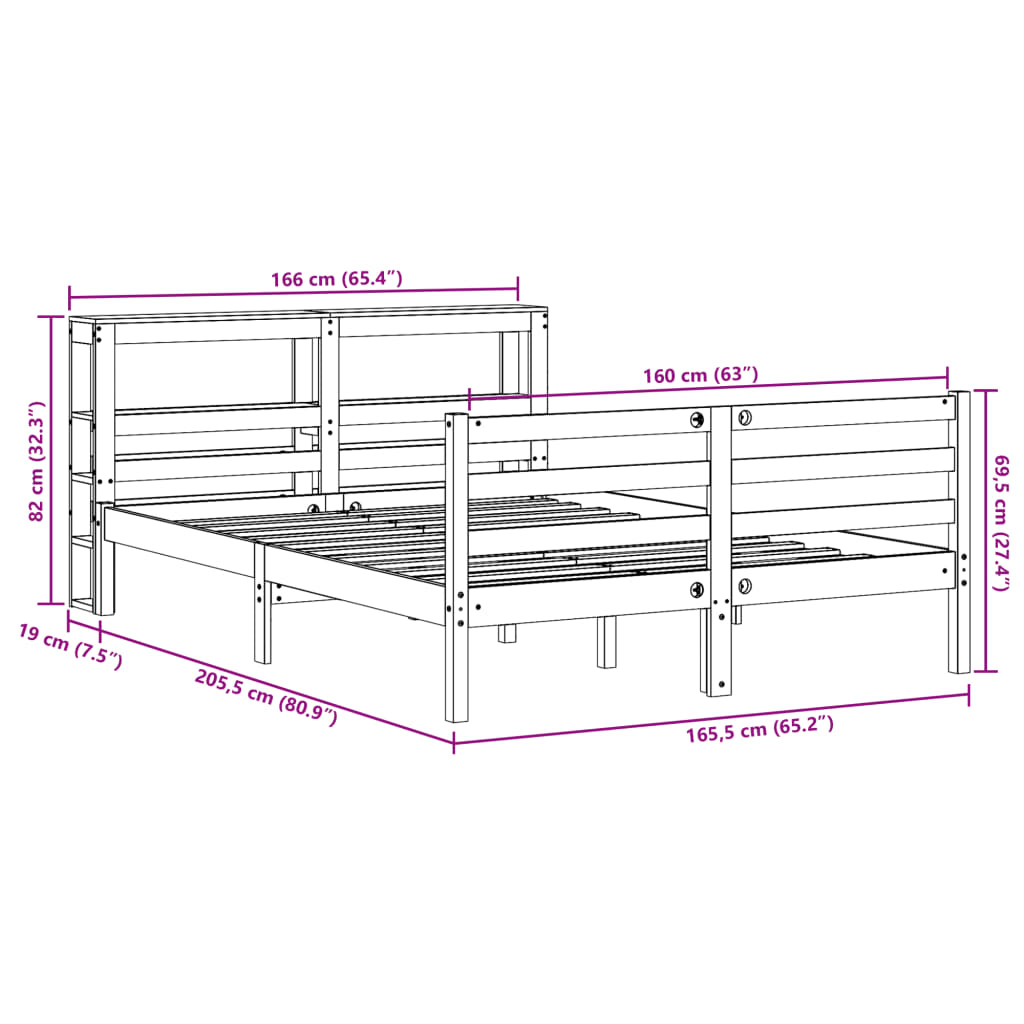 Bed Frame Without Mattress Wax Brown 160X200 Cm Solid Wood Pine