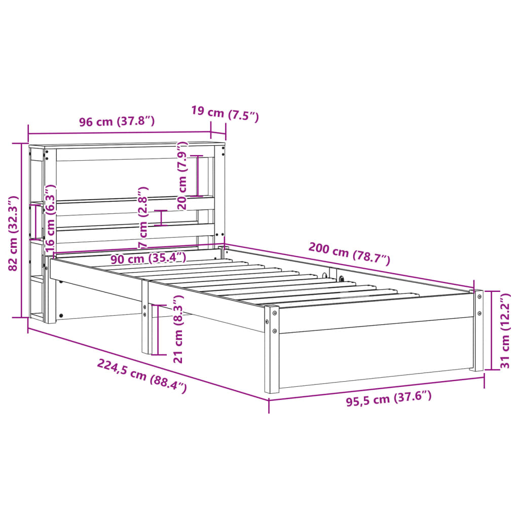 Bed Frame With Headboard Without Mattress 90X200 Cm