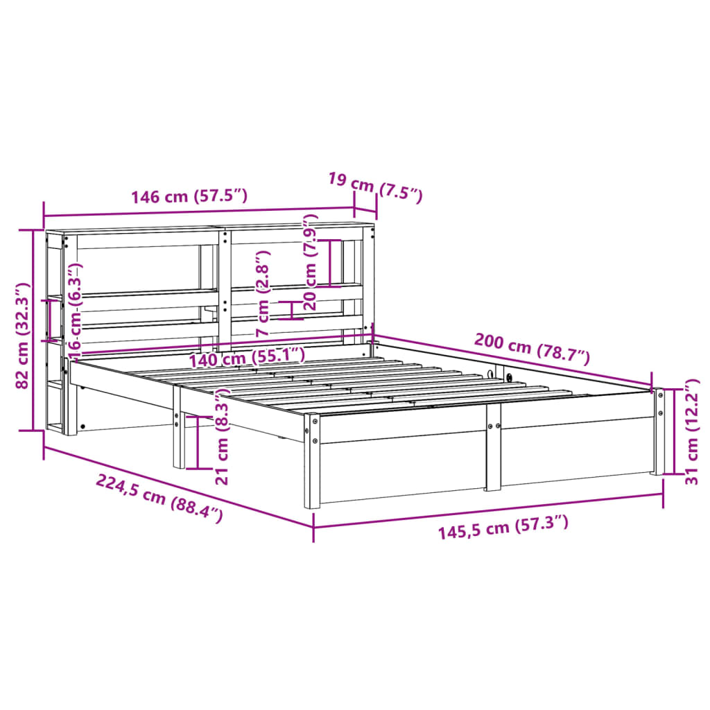 Bed Frame With Headboard Without Mattress 140X200 Cm